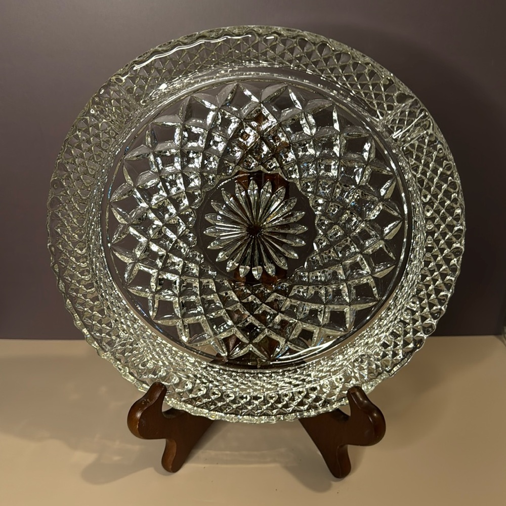 Vintage Crystal Diamond Cut Ashtray ~ 8.5”